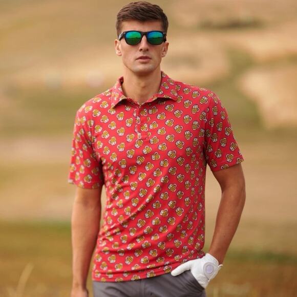 Royal & Awesome Men’s Cheer Red Beer Golf Polo Shirt Mug College Medium Frat - Picture 1 of 7